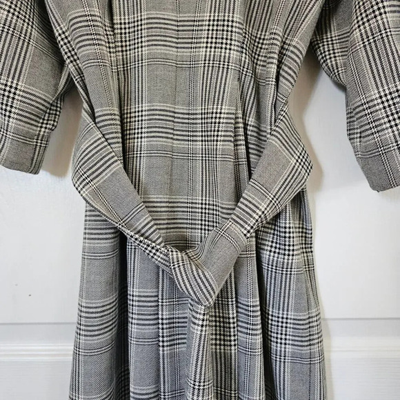 Zara Woman Plaid‎ Dress Small Gray  Puffy Sleeve Midi Belt Winter Work - Picture 8 of 13